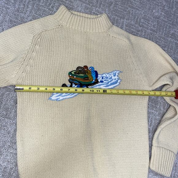 Ideal Sweater Mens L Beige Turtleneck Snowmobile Embroidered Knit 60s Snowmobile - Picture 8 of 8